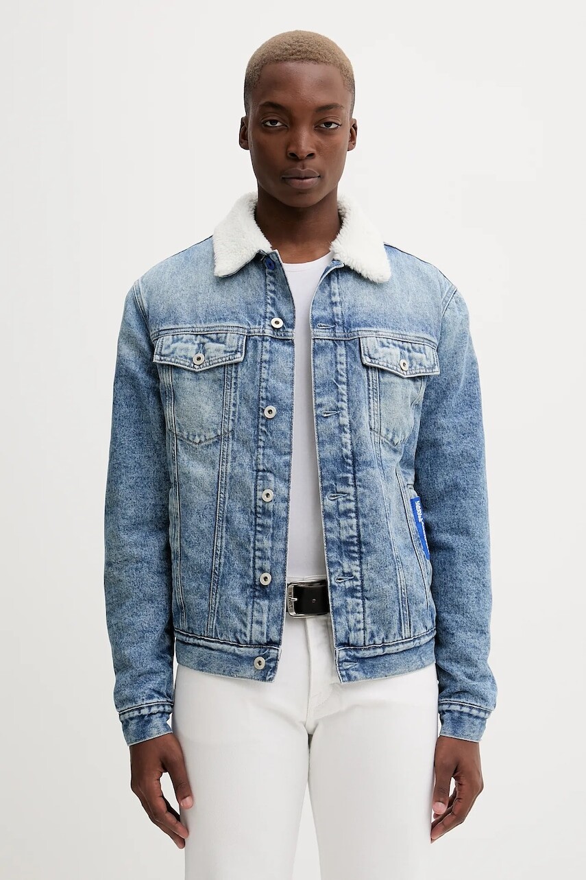 Rifľová bunda Karl Lagerfeld Jeans modrá farba, prechodná, A4M14014