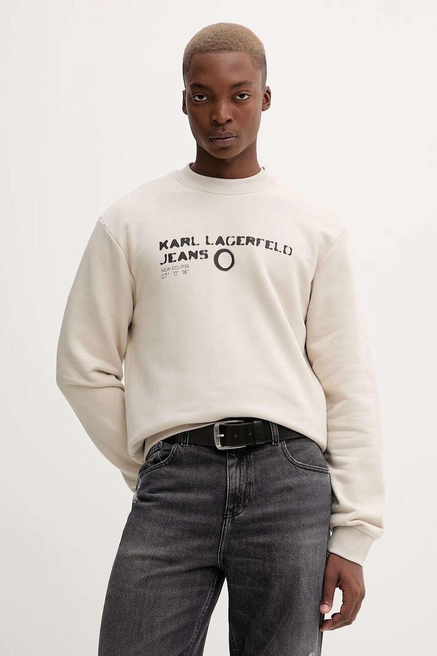 Mikina Karl Lagerfeld Jeans béžová farba, s potlačou, A4M20019