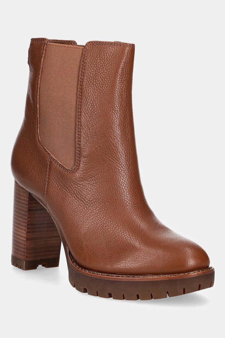 Kožené členkové topánky Lauren Ralph Lauren Layne hnedá farba, na podpätku, 802974391002