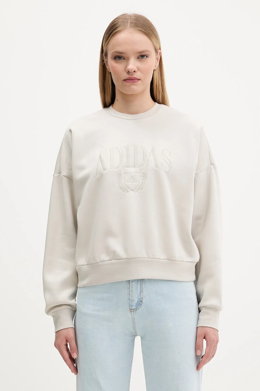 Mikina adidas Cozy béžová farba, s nášivkou, KA9950