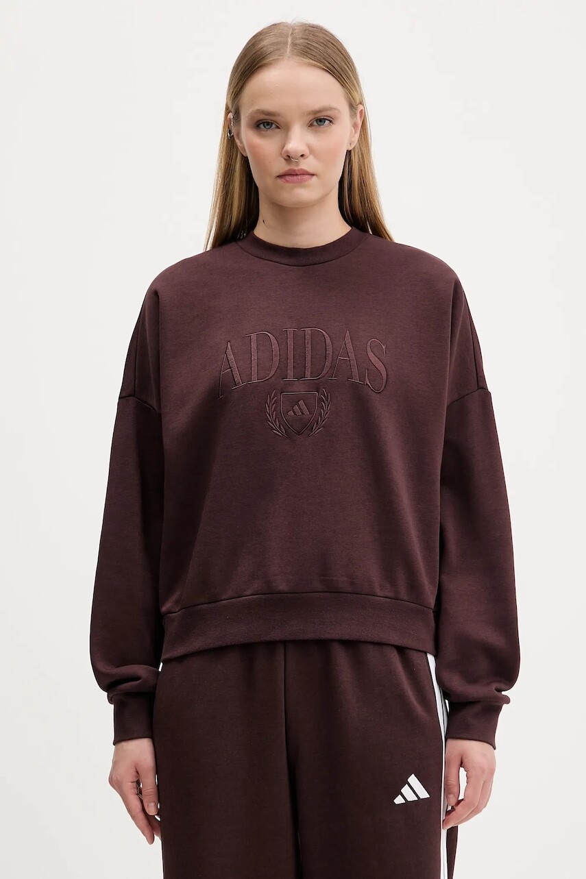 Mikina adidas Cozy hnedá farba, s nášivkou, JM1794