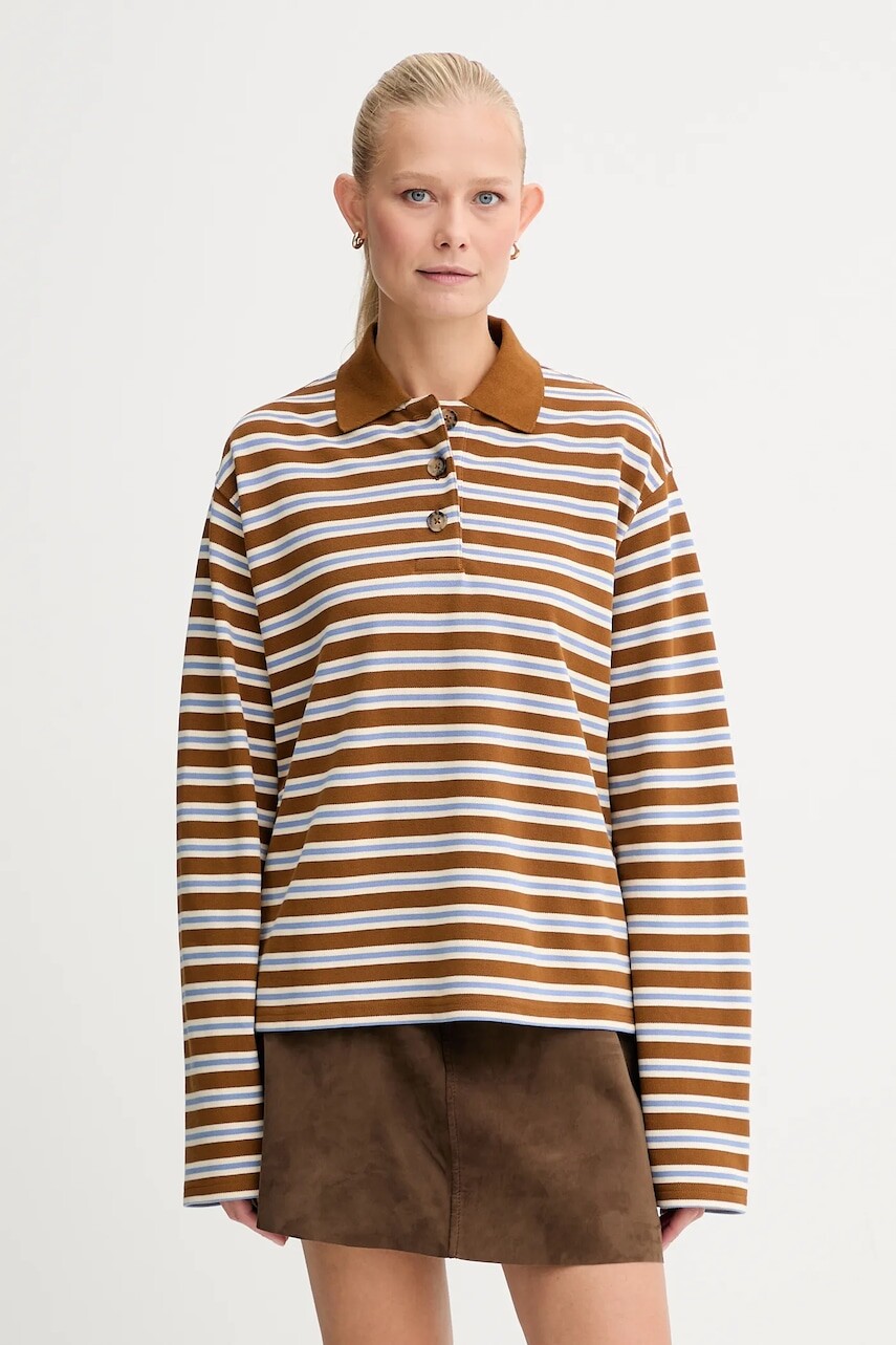 Bavlnené tričko s dlhým rukávom Marc O'Polo hnedá farba, 5000007070