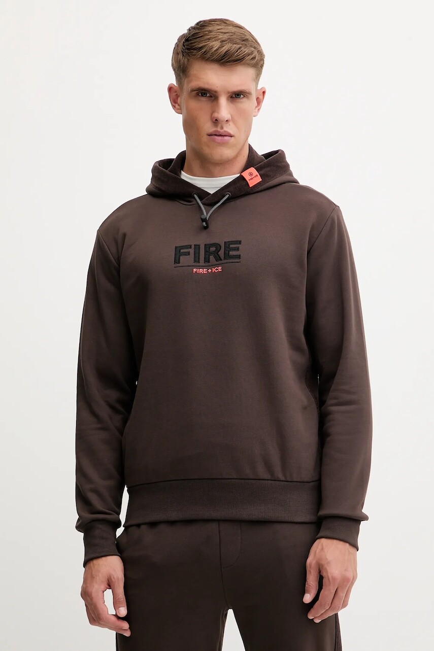 Bavlnená mikina BOGNER Fire+Ice KRISTAN hnedá farba, s kapucňou, s nášivkou, 84318517
