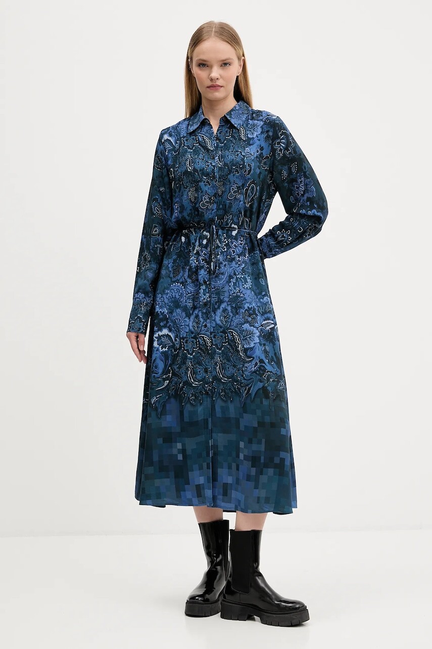 Šaty Desigual CAMISEROLICUAD modrá farba, midi, áčkový strih, 25WWVW23