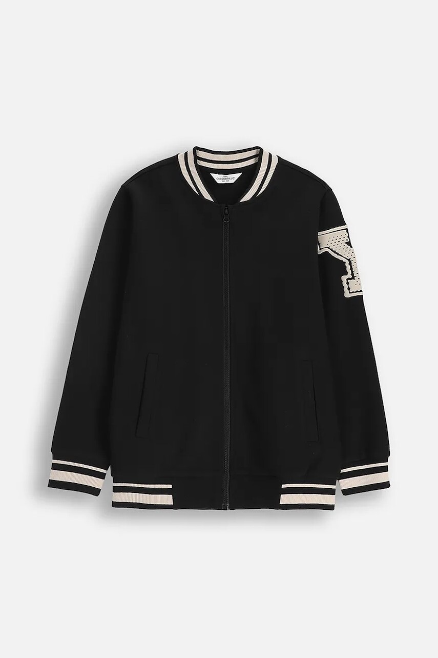 Detská bavlnená mikina Coccodrillo čierna farba, s nášivkou, EVERYDAY BOY A