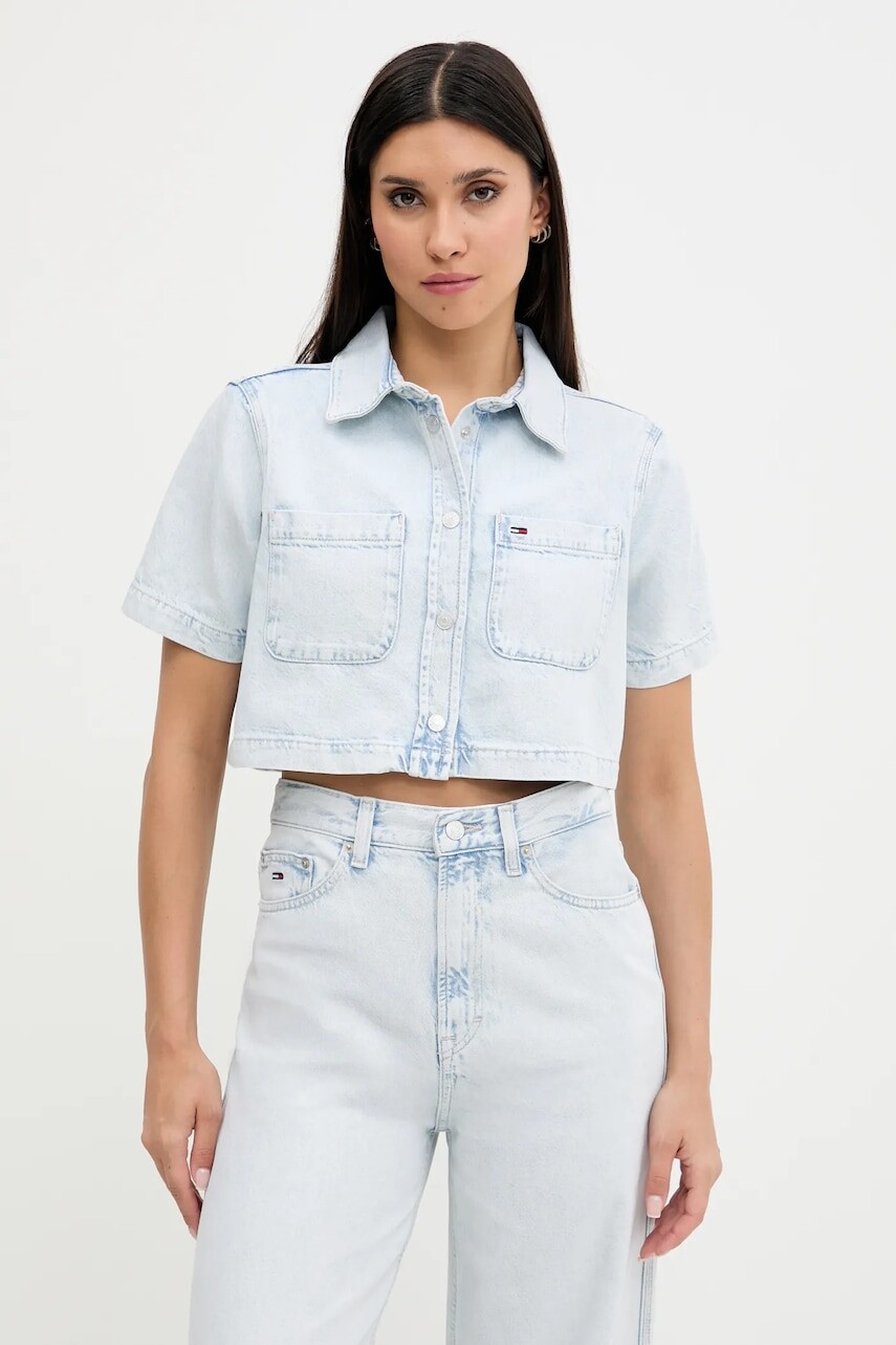 Bavlnená košeľa Tommy Jeans modrá farba, regular, s klasickým golierom, DW0DW21072