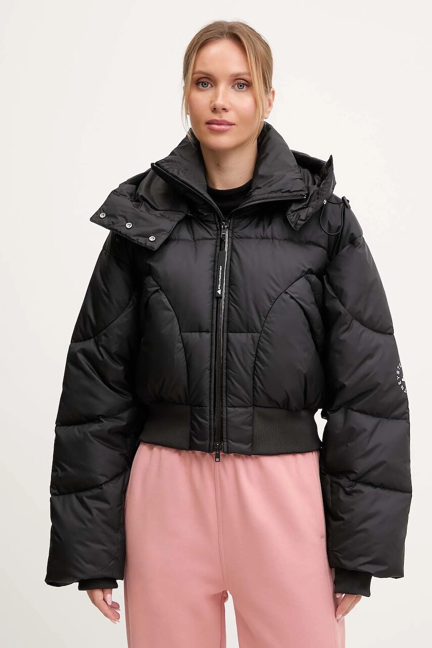 Bunda adidas by Stella McCartney ASMC Crop čierna farba, zimná, JW2027