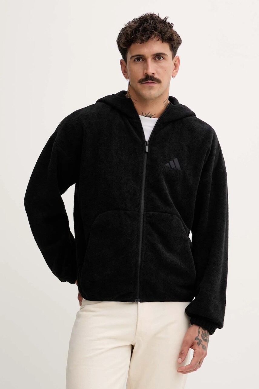 Fleecová mikina adidas Future Icons čierna farba, s kapucňou, jednofarebná, JM6053