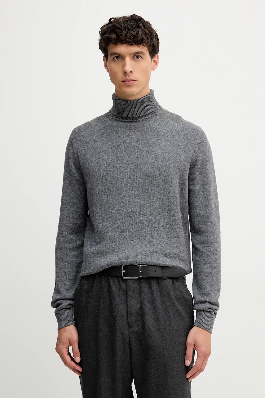 Sveter s prímesou vlny Karl Lagerfeld šedá farba, ľahký, s rolákom, 554305.655024