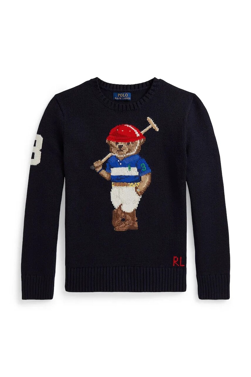 Detský bavlnený sveter Polo Ralph Lauren tmavomodrá farba, 323A95620001
