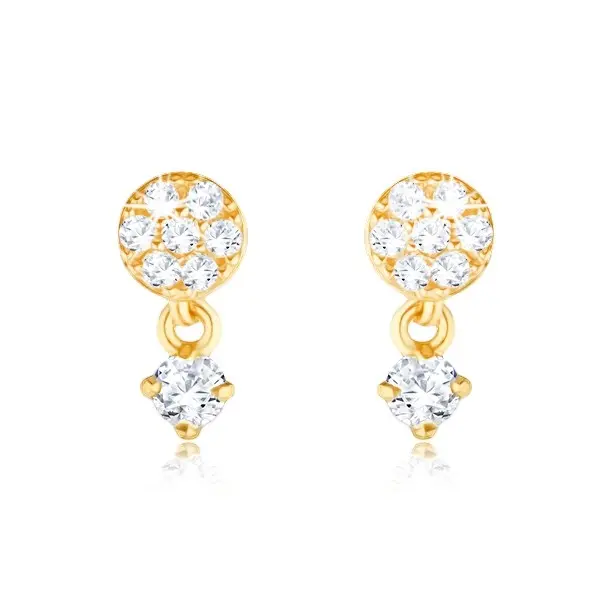 Zlaté náušnice 9K – kruh so zirkónmi a visiaci zirkón