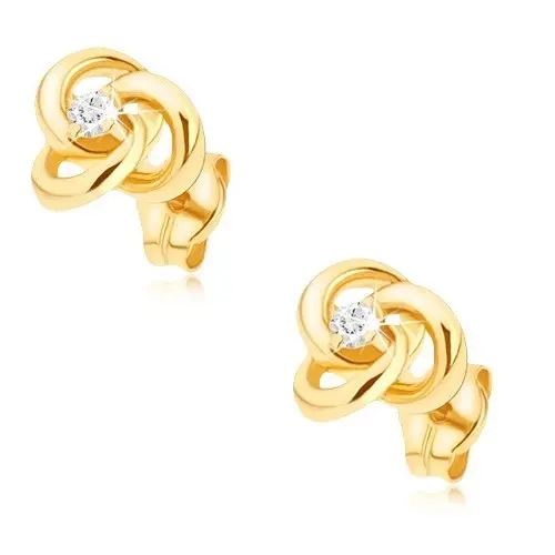 Zlaté náušnice 9K uzol s prepletenými prstencami a zirkónom