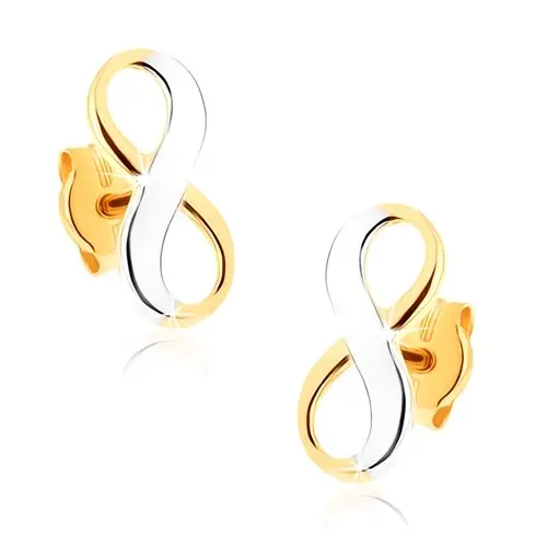 Dvojfarebné zlaté náušnice 9K so symbolom nekonečna