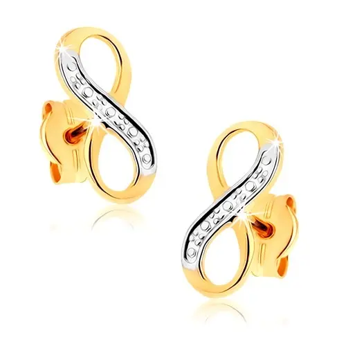 Zlaté 9K náušnice symbol nekonečna v dvojfarebnom prevedení