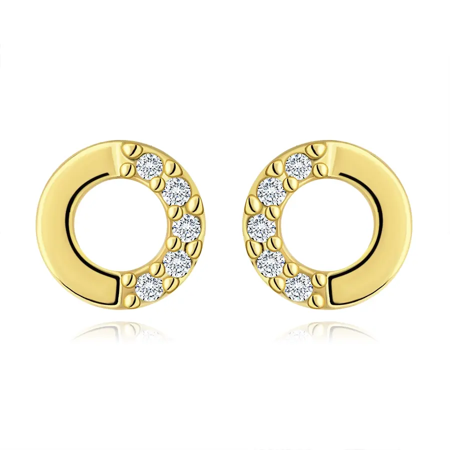 Zlaté náušnice 9K kruhový dizajn s čírymi zirkónmi