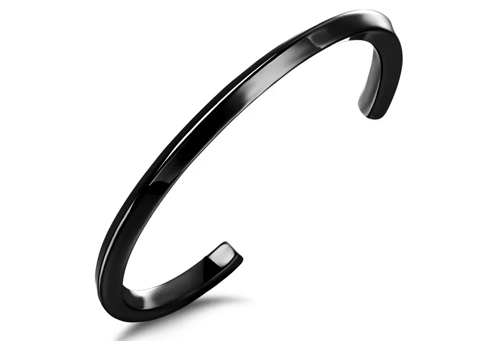 Čierny otvorený náramok z ocele, špirálovito zatočené ramená