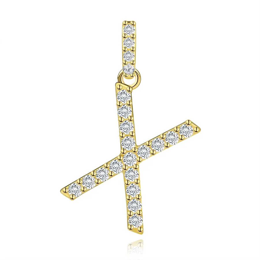 Prívesok z 9K žltého zlata s písmenom X a čírymi zirkónmi