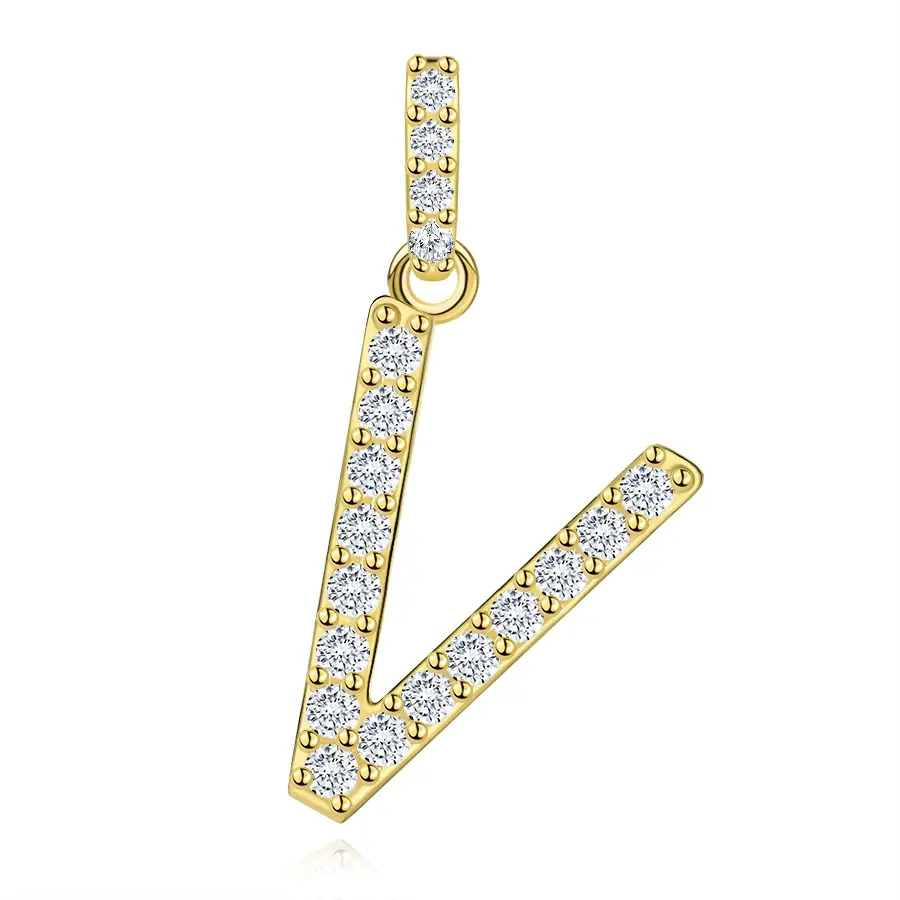Prívesok z 9K žltého zlata v tvare písmena V so zirkónmi