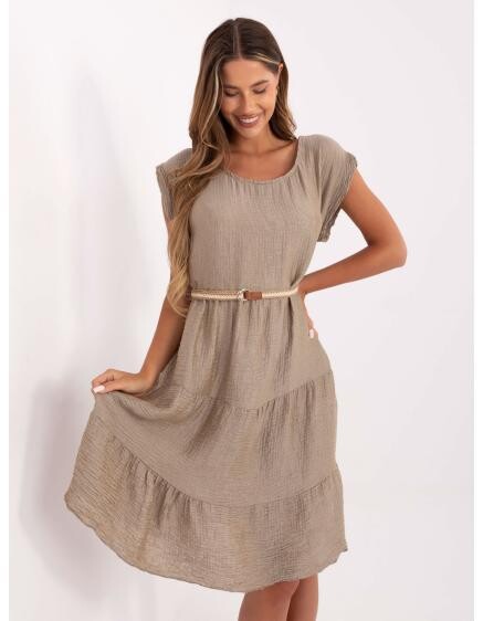 Tmavobéžové rozšírené šaty s opaskom