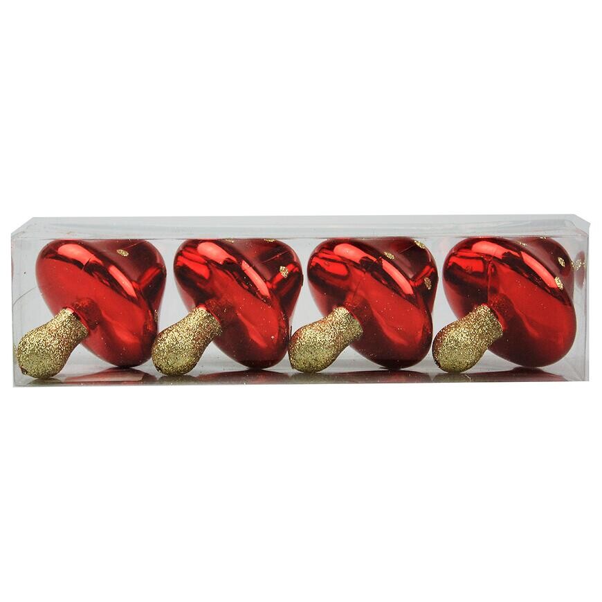 Vianočné gule hríby 8 cm 4 ks 37316