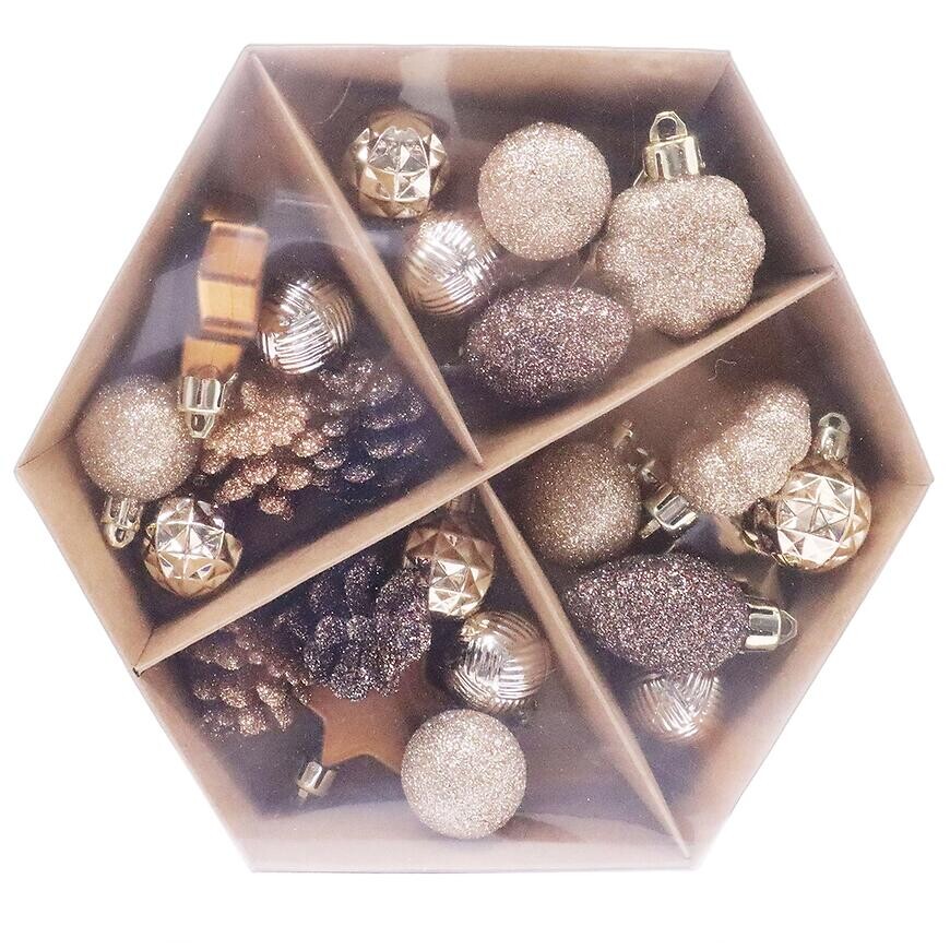 Súprava 25 vianočných gúľ 5 cm + 4,5 cm + 3 cm mix b25zlbr