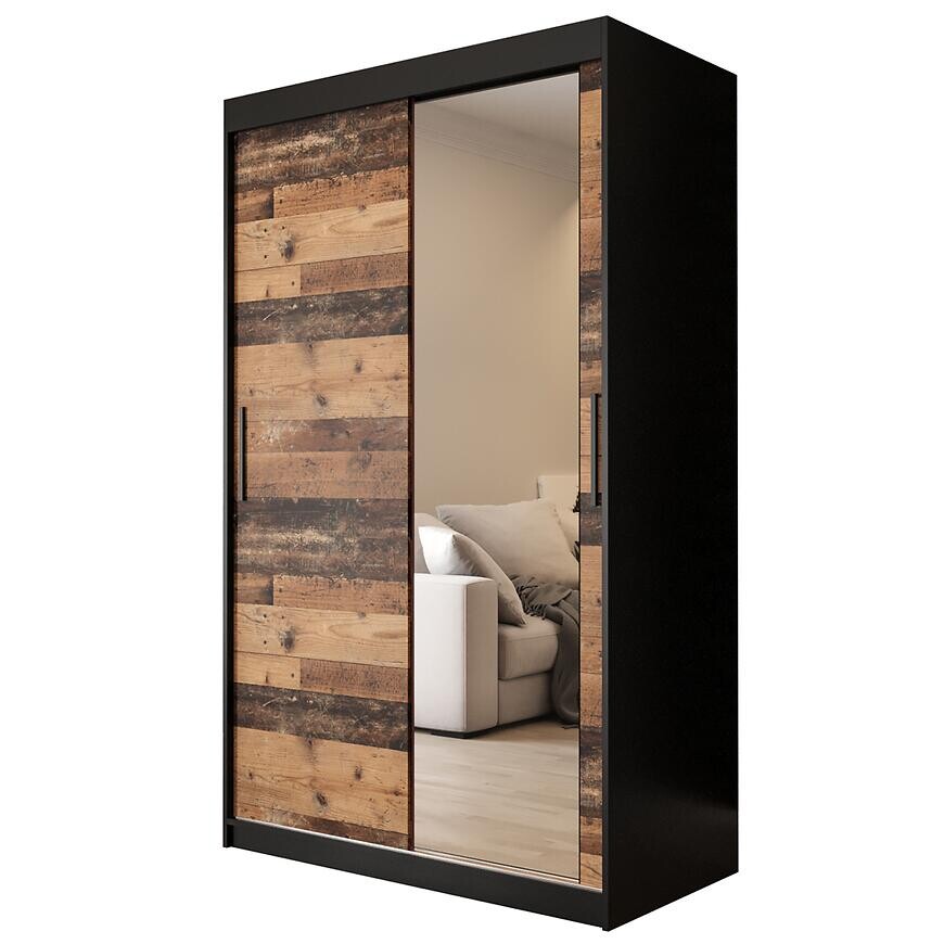 Skriňa Old Wood T2 120 Čierna/Old Style/zrkadlo