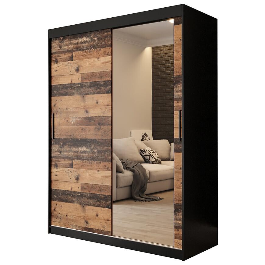 Skriňa Old Wood T2 150 Čierna/Old Style/zrkadlo