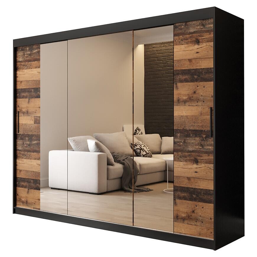 Skriňa Old Wood T2 250 Čierna/Old Style/zrkadlo