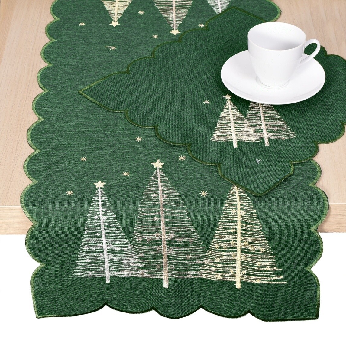 Obrus Vianočné, Moderné stromčeky, zelený