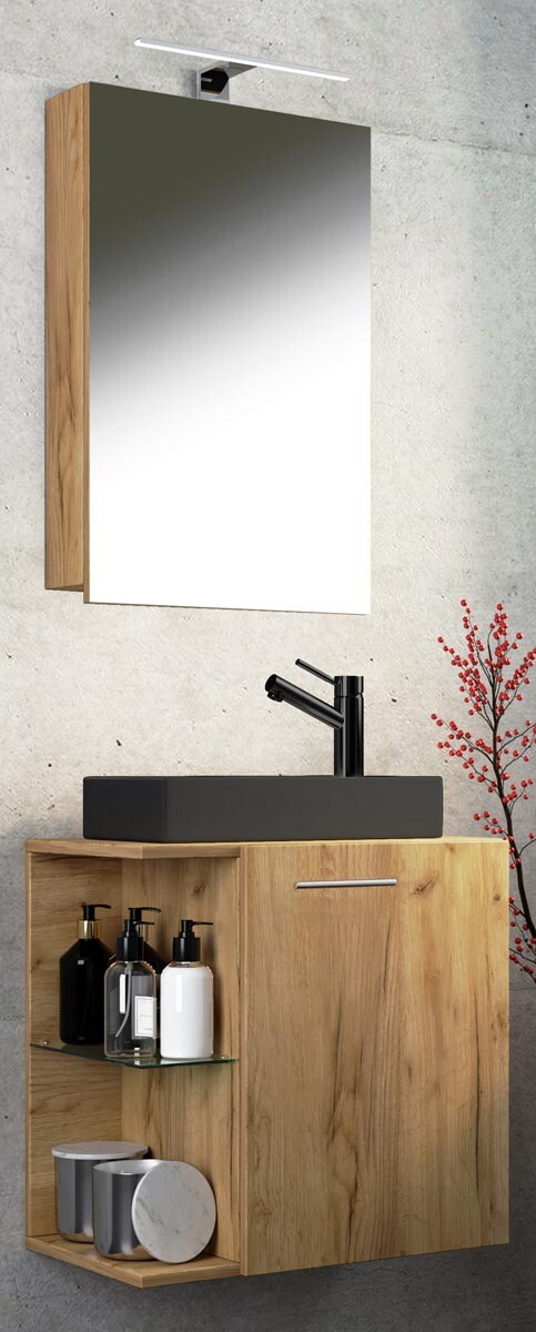 3-dielne umývadlo pre hostí Hausa BL so zrkadlom, medový dub