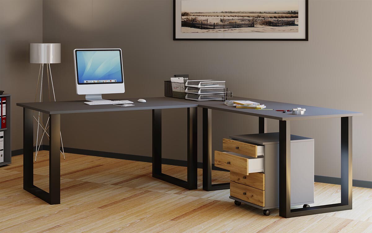 Rohový stôl Lona 190x130x50 U-nohy, antracit