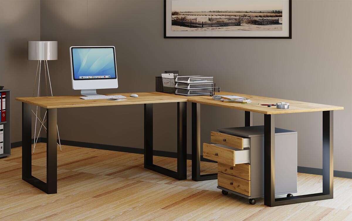 Rohový stôl Lona 190x160x80 U-nohy, medový dub