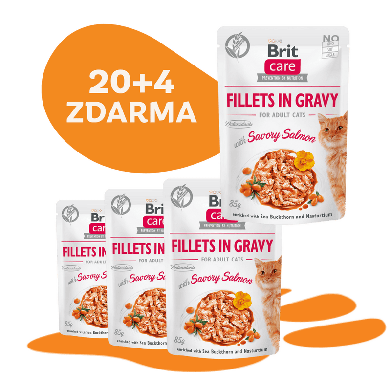 20 + 4 ZDARMA Brit Care Cat Fillets in Gravy with Savory Salmon 85 g