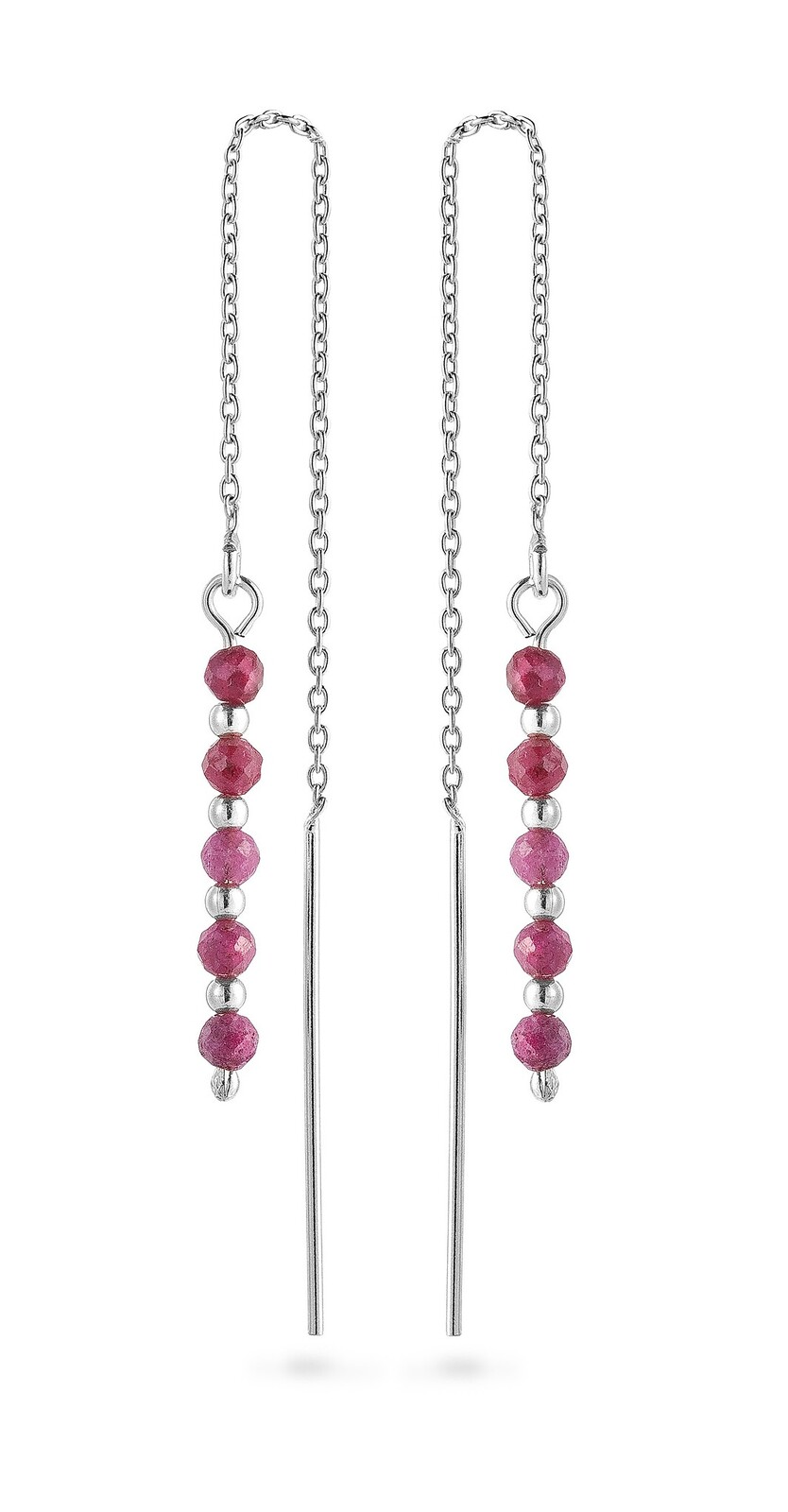 AGAIN Jewelry Strieborné retiazkové náušnice s rubínom AJKNS007