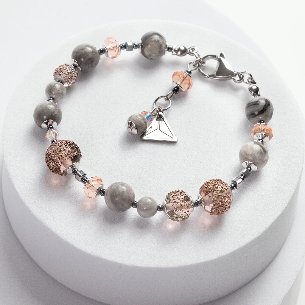 Lampglas Náramok Misty Earth z perál Lampglas a jaspisom Timeless Beauty BTB16