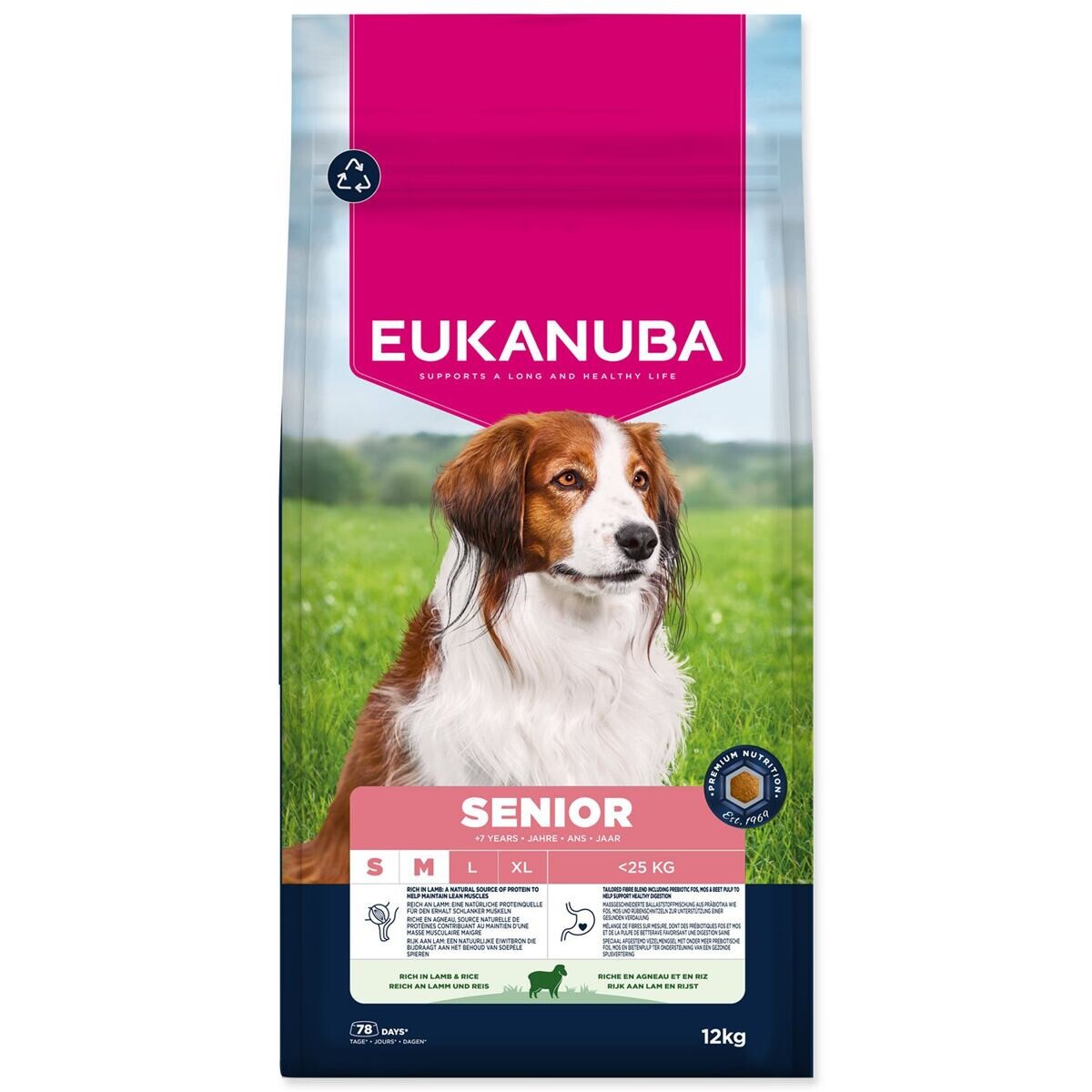 Eukanuba Premium Nutrition Senior Small & Medium Breed jahňacie a ryža - výhodné balenie: 2 × 12 kg