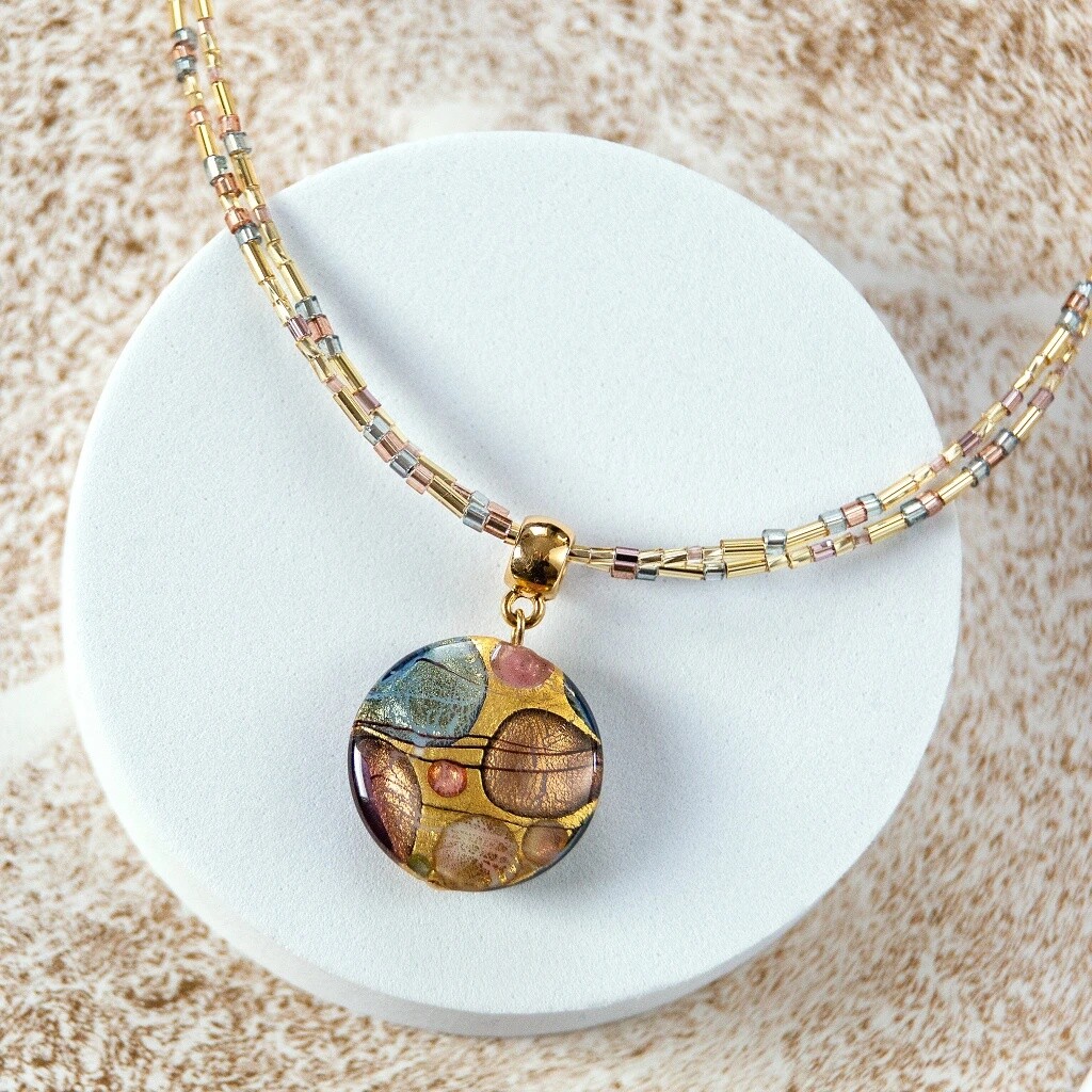 Lampglas Dvojitý náhrdelník Art Nouveau s 24-karátovým zlatom v perle Lampglas NP48