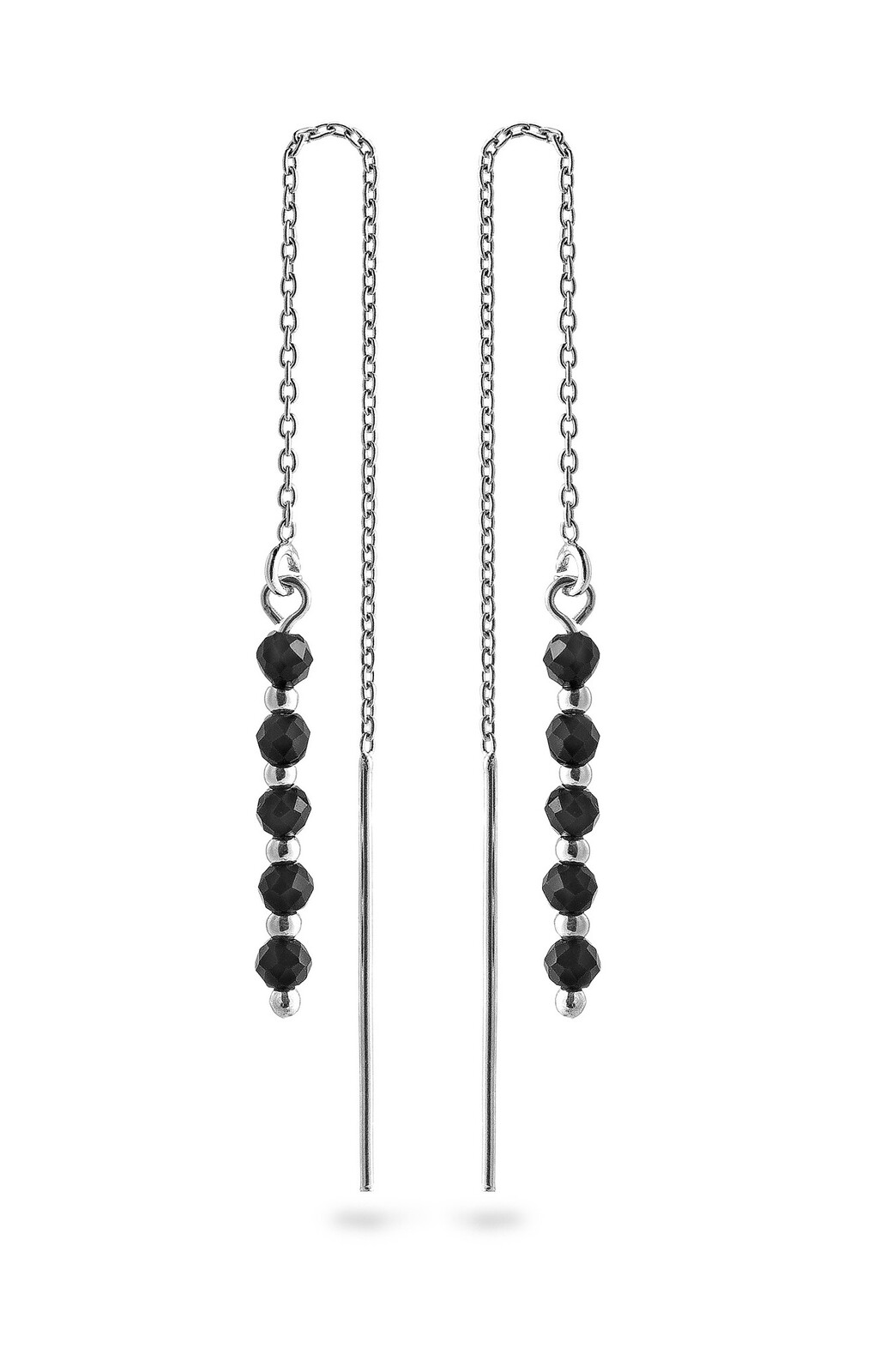 AGAIN Jewelry Strieborné retiazkové náušnice s čiernym spinelom AJKNS008