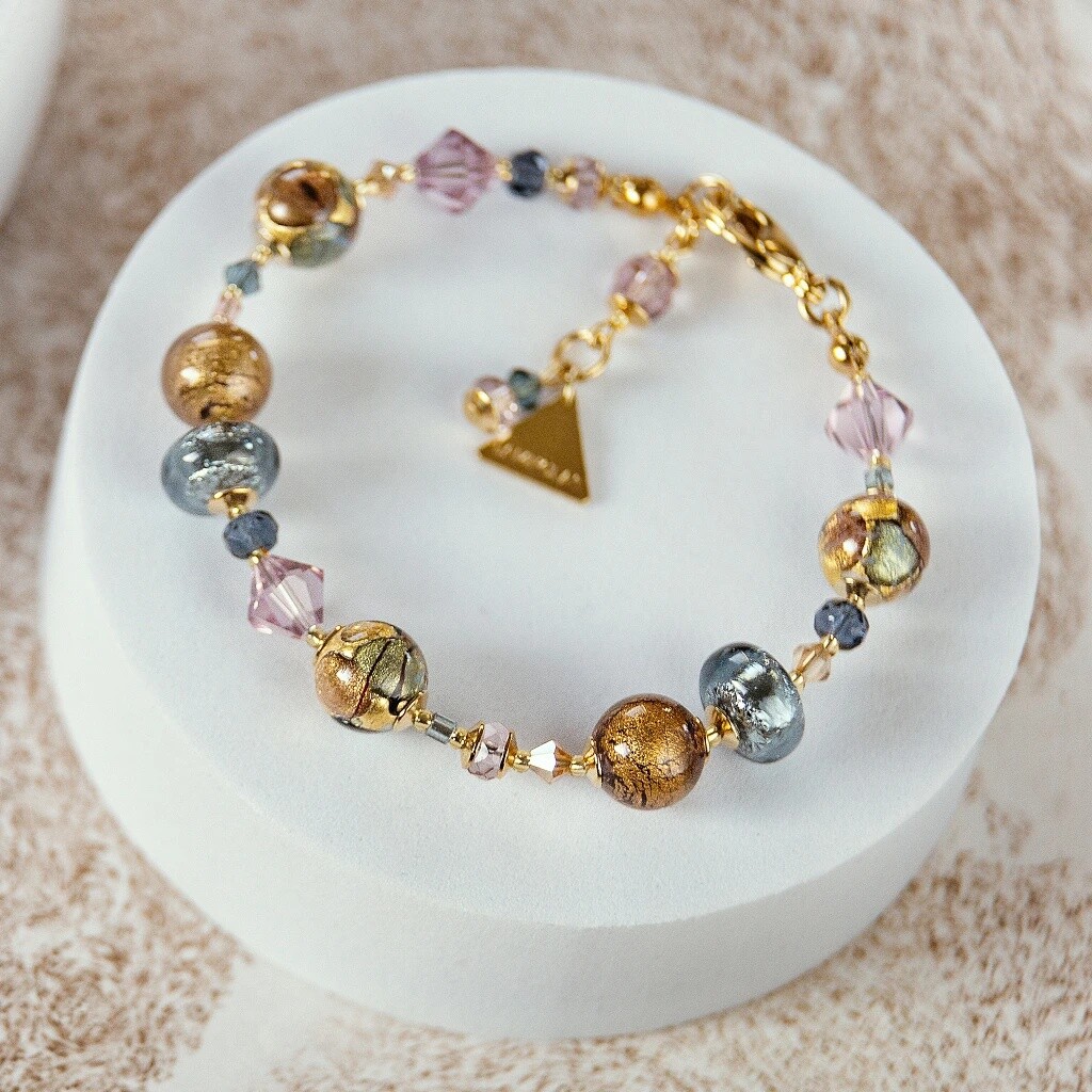 Lampglas Náramok Art Nouveau s 24-karátovým zlatom a rýdzim striebrom v perlách Lampglas BP48