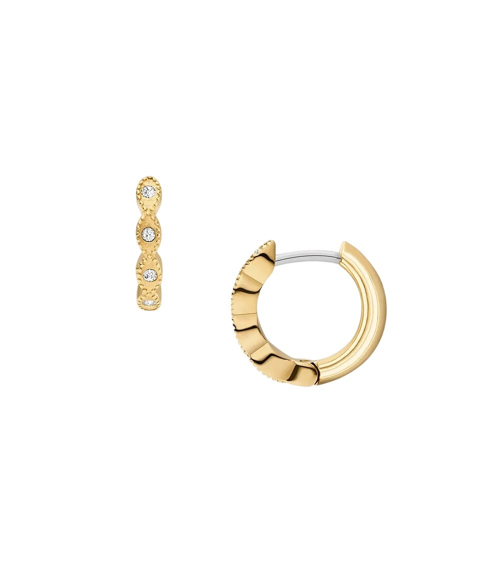 Fossil Slušivé pozlátené kruhové náušnice s kryštálmi Ellis JF04913710