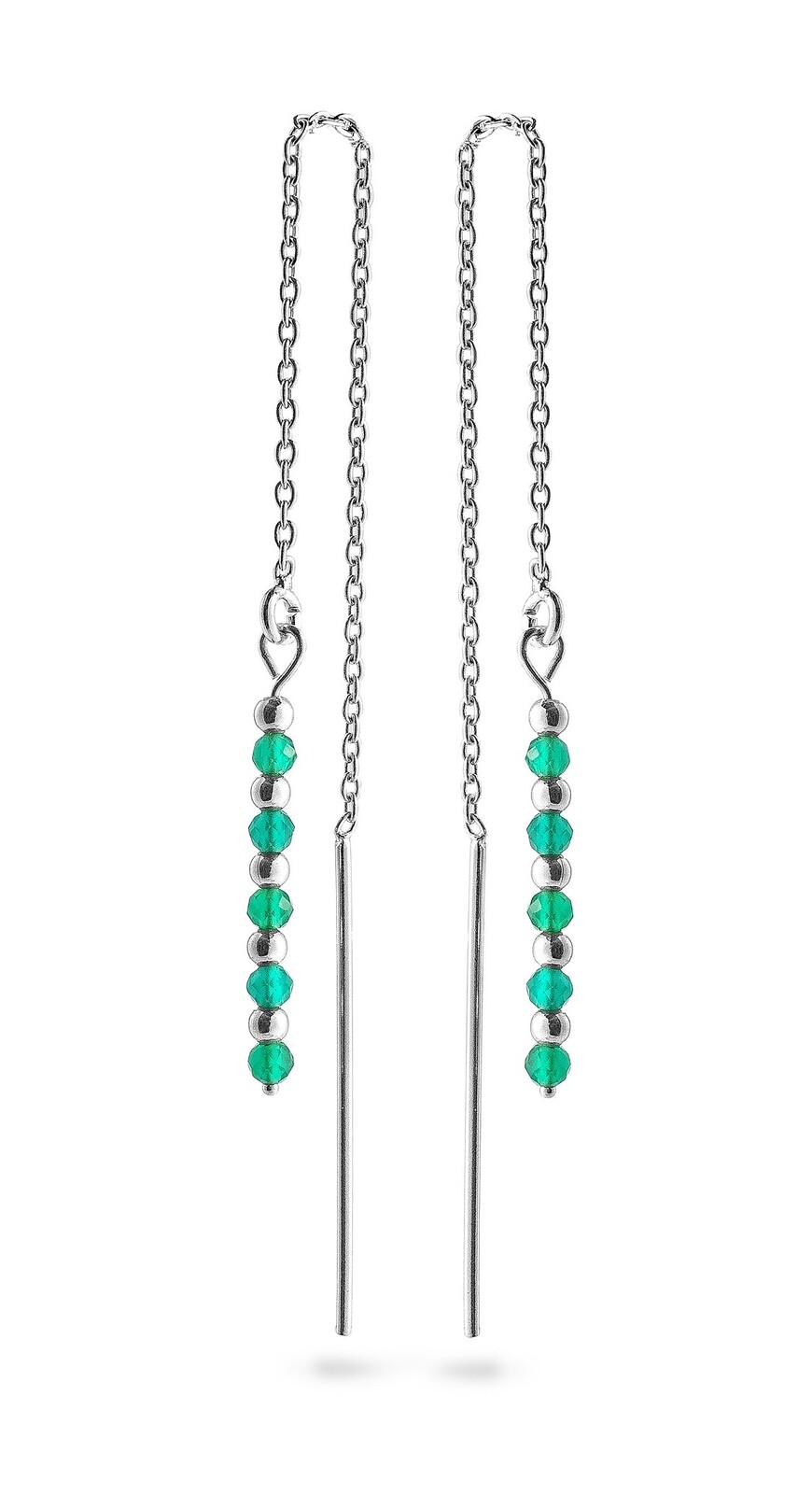 AGAIN Jewelry Strieborné retiazkové náušnice so smaragdom AJKNS002