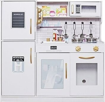 eliNeli Dětská dřevěná kuchyňka bílá, se zlatými prvky