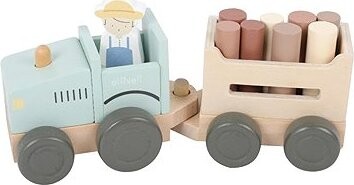 eliNeli Dřevěný traktor pro děti s vlečkou a doplňky