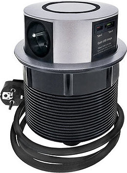 Solight 3z + USB A+C 20 W PD, Wireless 10 W, výsuvný blok zásuvek, 2 m, stříbrný