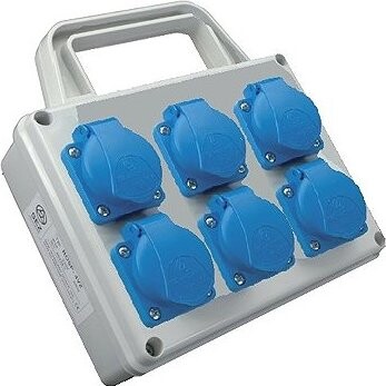 SEZ-CZ Minizásuvková rozvodnice Praktik, IP 54, 6 × 230 V, s držákem