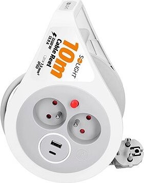 Solight predlžovací prívod na bubne 10 m, USB A+C, 2 zásuvky