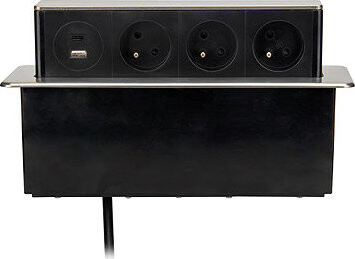 Solight 3z + USB A+C 20 W PD výsuvný blok zásuvek, 2 m, nerez ocel