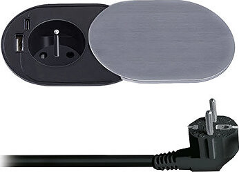 Solight 1z + USB A+C 20 W PD vestavná s posuvným víčkem, 2 m, stříbrná