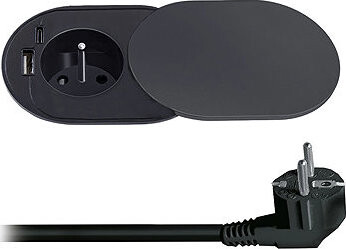 Solight 1z + USB A+C 20 W PD vestavná s posuvným víčkem, 2 m, matná černá