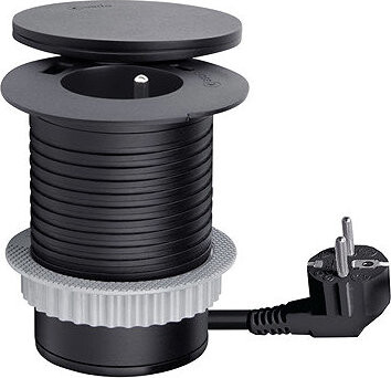 Solight vestavná zásuvka + USB A+C + Wireless 10 W, otočné víčko, kabel 2 m, černá